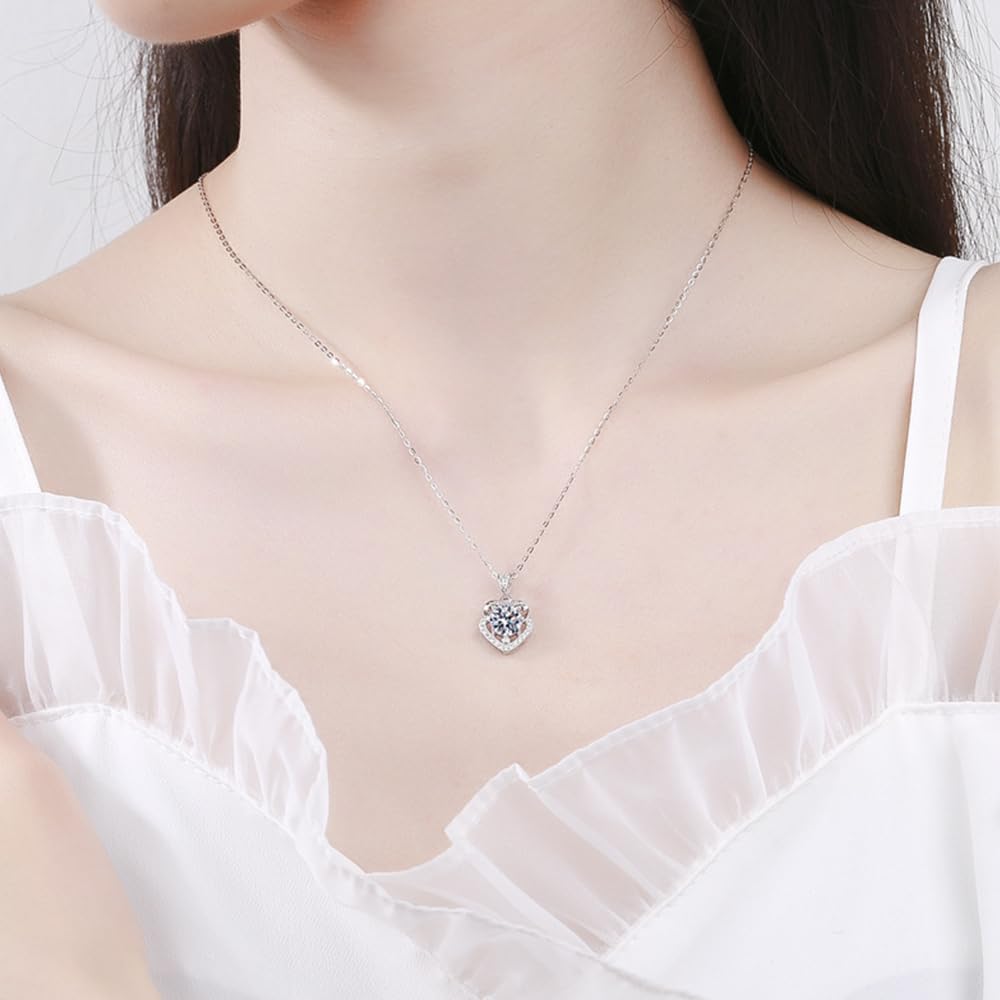 EDTEMI 2 Carat IGI Certified Lab Grown Diamond Pendant Necklace for Women, 14K White Gold, Round Brilliant Cut