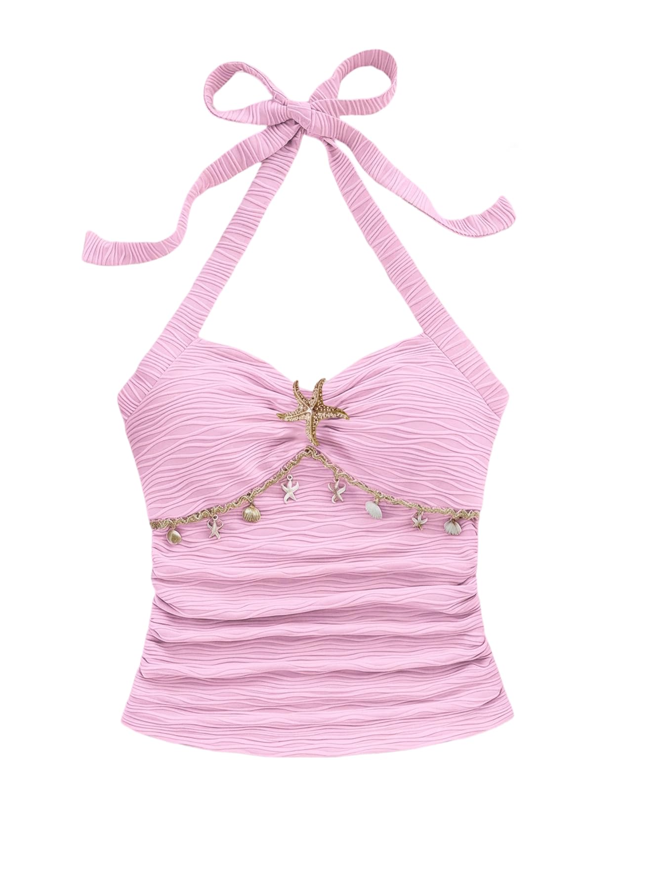 SOLY HUX Women's V Neck Halter Tops Open Back Y2k Ruched Floral Metal Summer Going Out Cami Tops