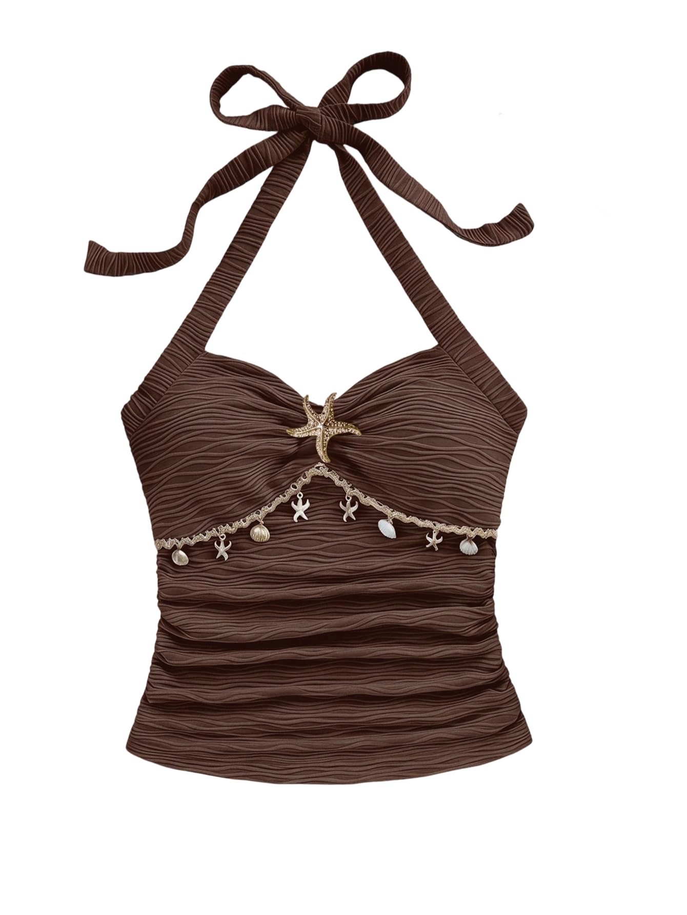 SOLY HUX Women's V Neck Halter Tops Open Back Y2k Ruched Floral Metal Summer Going Out Cami Tops