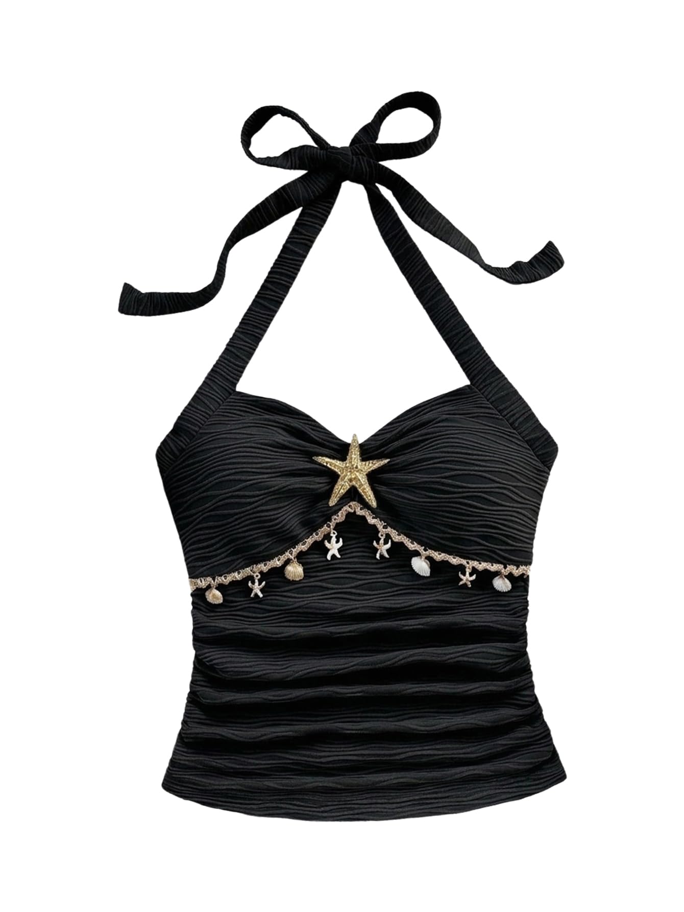 SOLY HUX Women's V Neck Halter Tops Open Back Y2k Ruched Floral Metal Summer Going Out Cami Tops