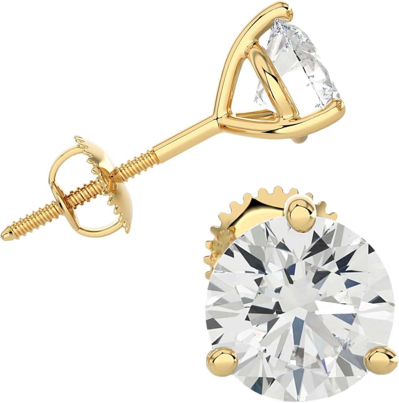 PRIVOSA — Lab Grown Diamond Stud Earrings for Women - 14K White Gold 3 Prong Martini Set - Screw Back Post - D-E VVS1 VVS2 Round Studs