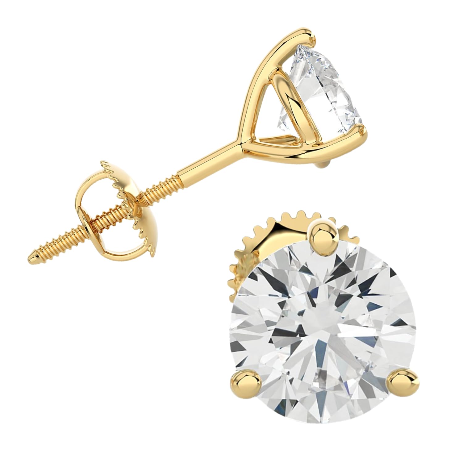 PRIVOSA — Lab Grown Diamond Stud Earrings for Women - 14K White Gold 3 Prong Martini Set - Screw Back Post - D-E VVS1 VVS2 Round Studs