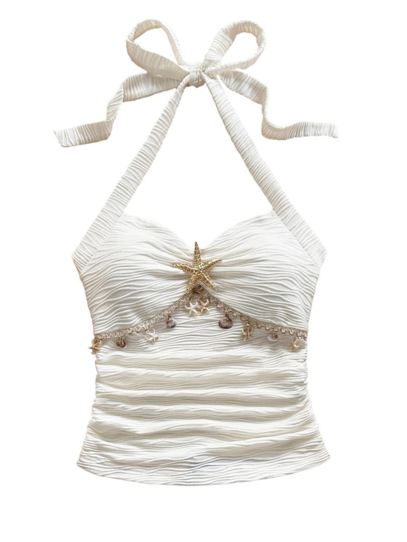 SOLY HUX Women's V Neck Halter Tops Open Back Y2k Ruched Floral Metal Summer Going Out Cami Tops