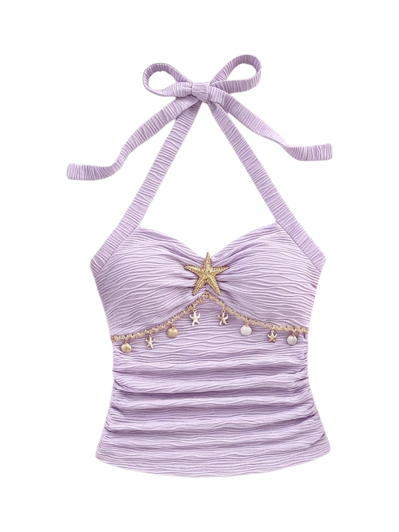 SOLY HUX Women's V Neck Halter Tops Open Back Y2k Ruched Floral Metal Summer Going Out Cami Tops
