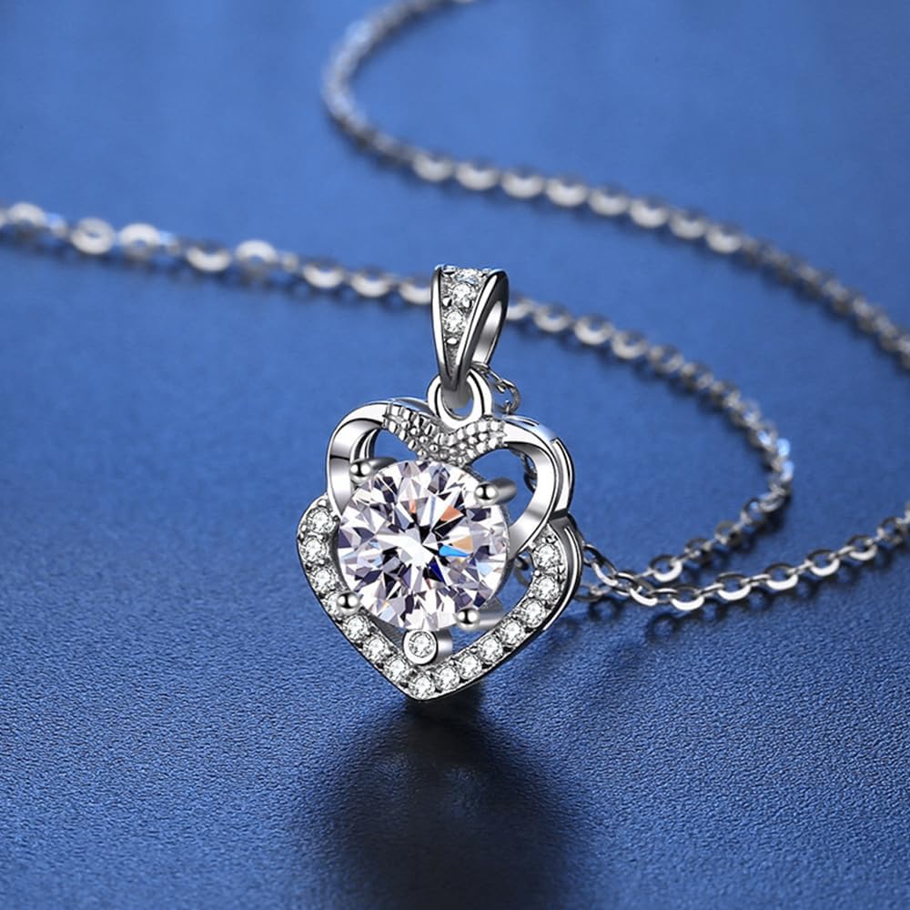 EDTEMI 2 Carat IGI Certified Lab Grown Diamond Pendant Necklace for Women, 14K White Gold, Round Brilliant Cut