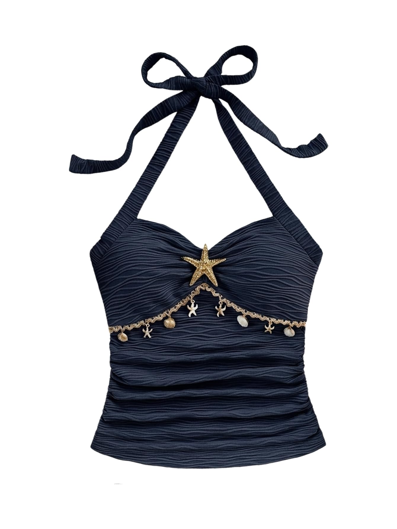 SOLY HUX Women's V Neck Halter Tops Open Back Y2k Ruched Floral Metal Summer Going Out Cami Tops