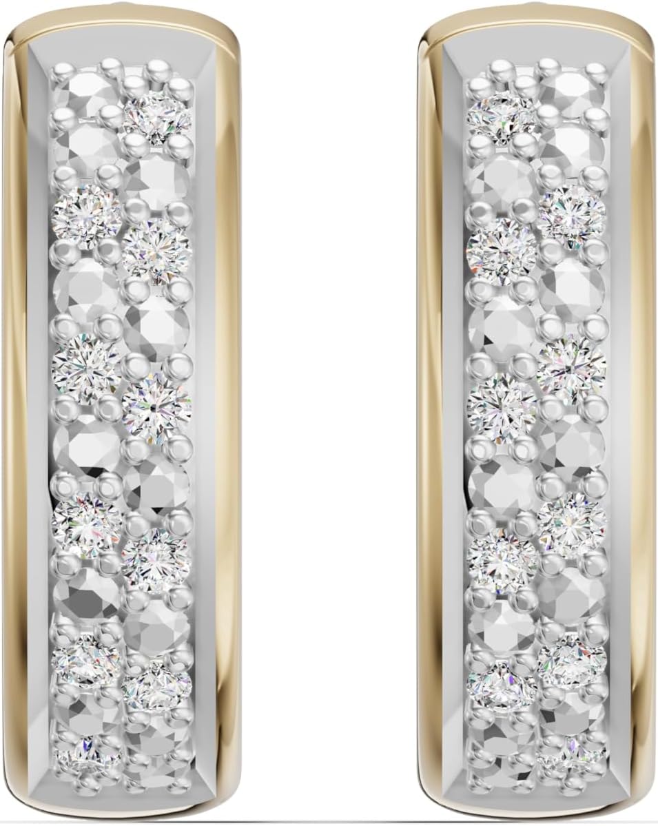 Gold Vermeil Double Row Pavé Diamond Huggie Earrings | Minimalist Hoops, Lab-Created Diamonds