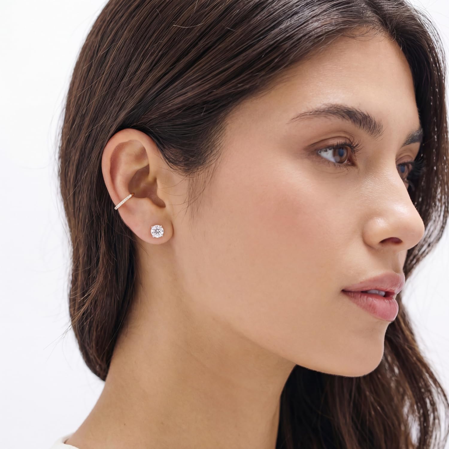 PRIVOSA — Lab Grown Diamond Stud Earrings for Women - 14K White Gold 3 Prong Martini Set - Screw Back Post - D-E VVS1 VVS2 Round Studs