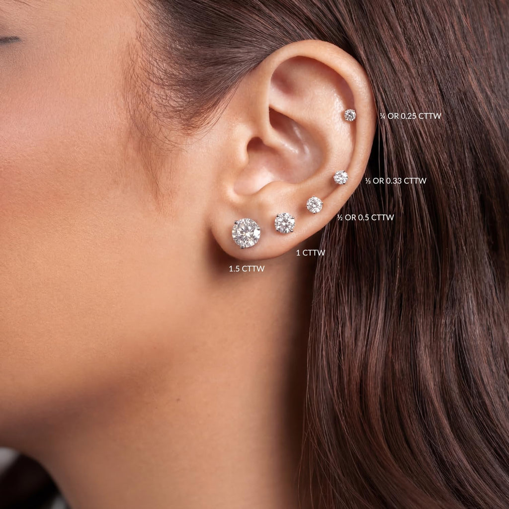 PRIVOSA — Lab Grown Diamond Stud Earrings for Women - 14K White Gold 3 Prong Martini Set - Screw Back Post - D-E VVS1 VVS2 Round Studs