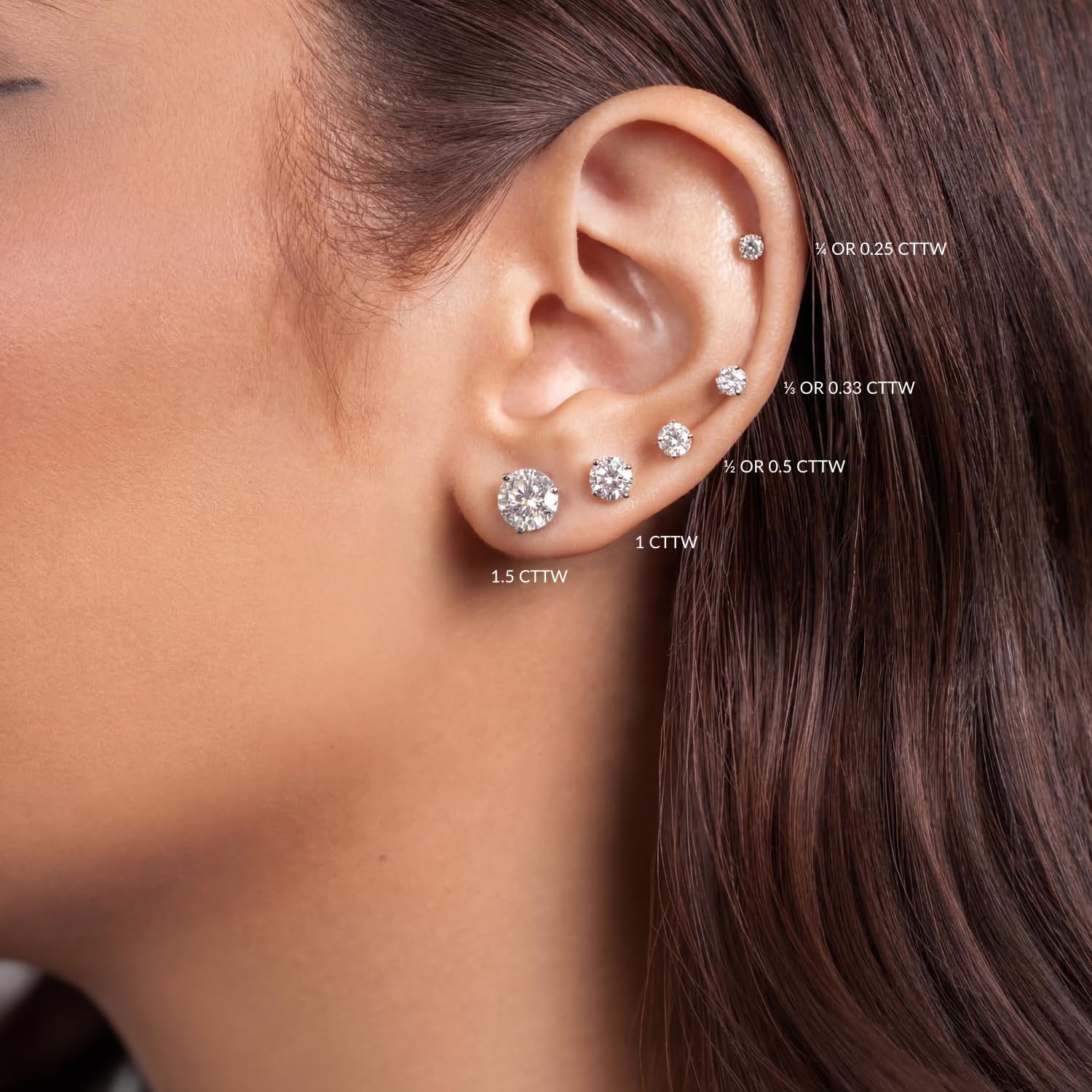 PRIVOSA — Lab Grown Diamond Stud Earrings for Women - 14K White Gold 3 Prong Martini Set - Screw Back Post - D-E VVS1 VVS2 Round Studs