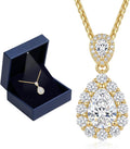 1.5ct Moissanite Necklace for Women, S925 Sterling Silver 18K Gold Plated Teardrop Pendant in Light-up Box, Anniversary Wedding Gift for Wife Her Girlfriend, Birthday Gifts for Women Jewelry