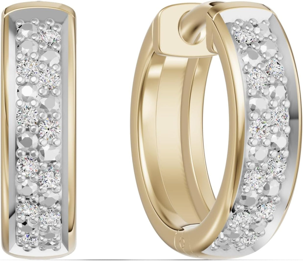 Gold Vermeil Double Row Pavé Diamond Huggie Earrings | Minimalist Hoops, Lab-Created Diamonds