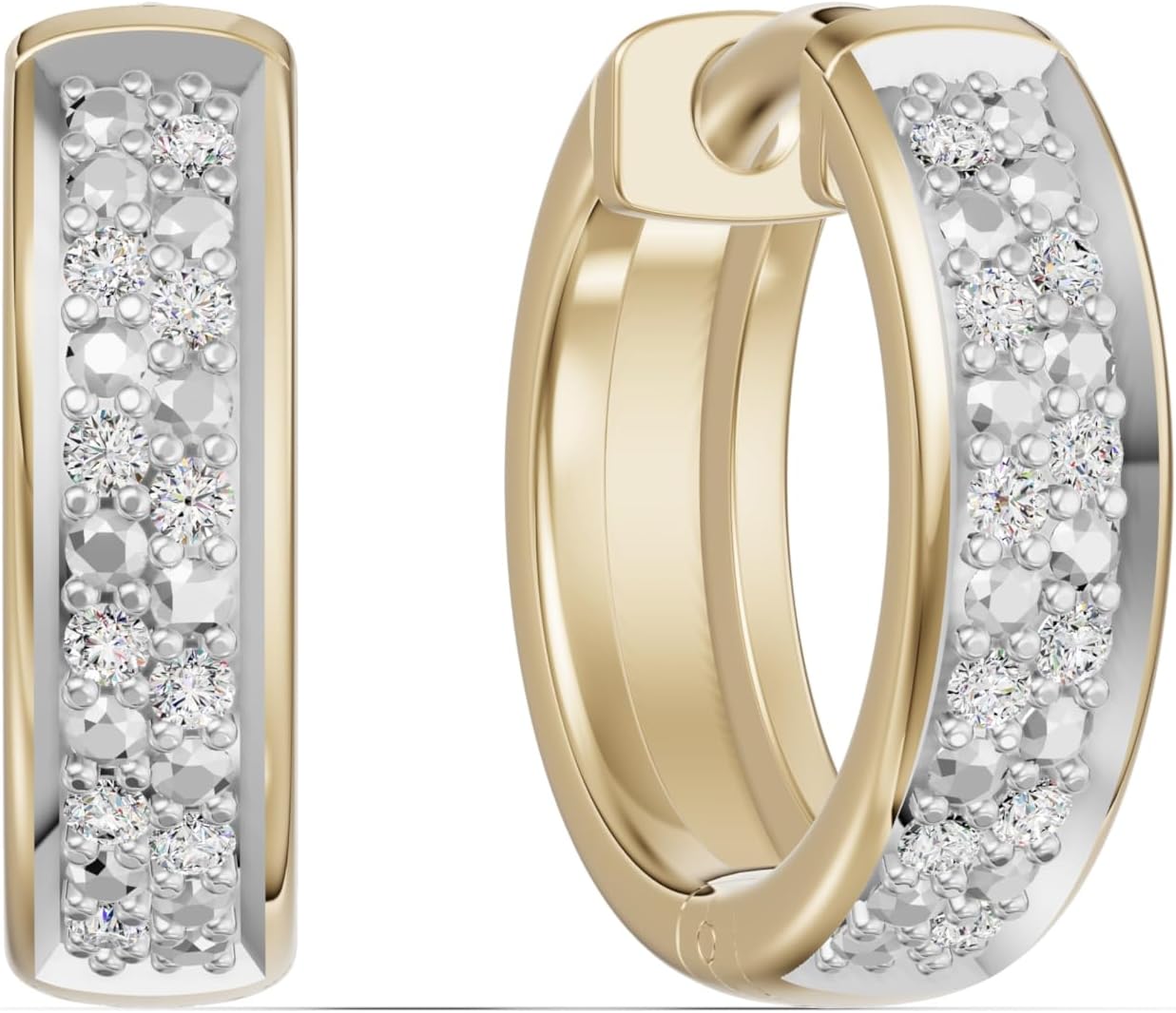 Gold Vermeil Double Row Pavé Diamond Huggie Earrings | Minimalist Hoops, Lab-Created Diamonds