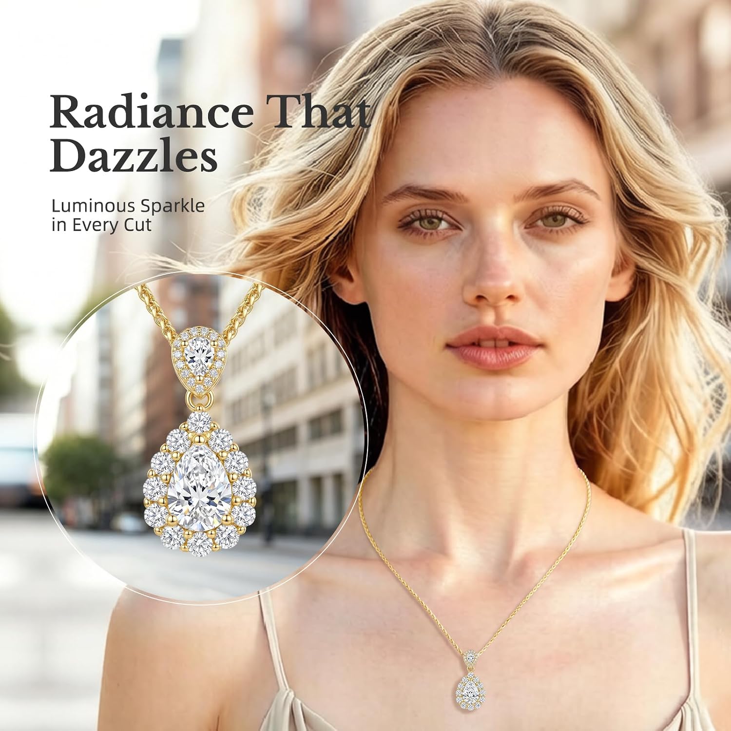 1.5ct Moissanite Necklace for Women, S925 Sterling Silver 18K Gold Plated Teardrop Pendant in Light-up Box, Anniversary Wedding Gift for Wife Her Girlfriend, Birthday Gifts for Women Jewelry