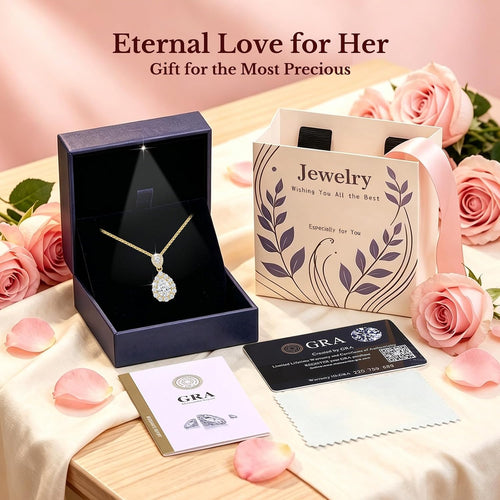 1.5ct Moissanite Necklace for Women, S925 Sterling Silver 18K Gold Plated Teardrop Pendant in Light-up Box, Anniversary Wedding Gift for Wife Her Girlfriend, Birthday Gifts for Women Jewelry