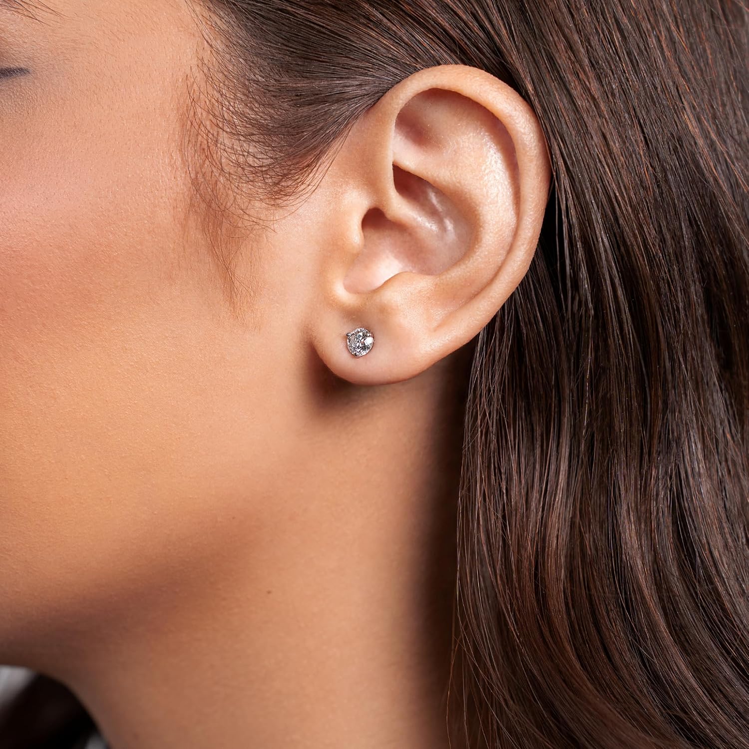 PRIVOSA — Lab Grown Diamond Stud Earrings for Women - 14K White Gold 3 Prong Martini Set - Screw Back Post - D-E VVS1 VVS2 Round Studs